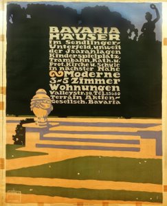 バイエルン センドリング・ウンターフェルトの住宅、イザール公園からほど近い／子供の遊び場、トラム、キャス 作： Ludwig Hohlwein