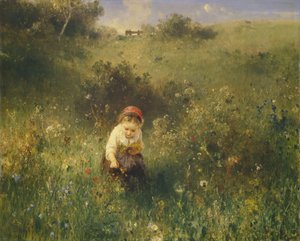 野原の少女、1857年。 作： Ludwig Knaus