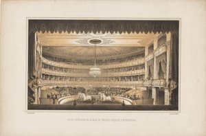 1850年、サンクトペテルブルクの馬術サーカス劇場の内部。 作： Ludwig Premazzi