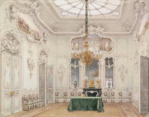 冬宮殿のインテリア。グリーンダイニングルーム、1852年 作： Ludwig Premazzi