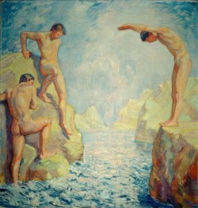 若者がいる岩だらけの海岸 作： Ludwig von Hofmann