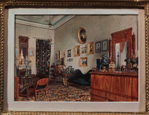 ミハイル・オブレスコフの書斎。 Luigi Premazzi (1814-1891) の作品、紙に水彩