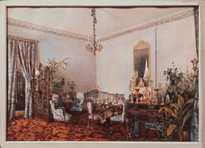 Varvara Obreskova 家の応接室。 Luigi Premazzi (1814-1891) の作品、紙に水彩