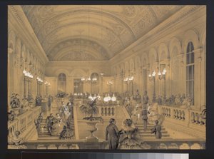 サンクトペテルブルクの帝国劇場ボルチョイ カンメニの階段。 Luigi Premazzi (1814-1891) によるアートワーク、1850 年頃の紙に水彩と白。 イタリアの芸術 作： Luigi Premazzi