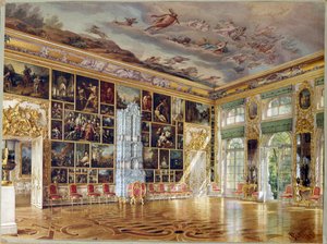 「ツァールスコエ セロー宮殿のアート ギャラリー ホール」ルートヴィヒ (ルイージ) プレマッツィ (1814-1891)、紙に水彩 作： Luigi Premazzi