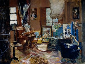 描画室の内部、ウルヴィ・リエージュ（1858年または1860年～1939年）による絵画、油彩・キャンバス、45, 5x60 cm