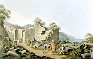 サモス島の古代寺院跡、R.Bowyerが出版した「Views in the Ottoman Dominions」のプレート58。