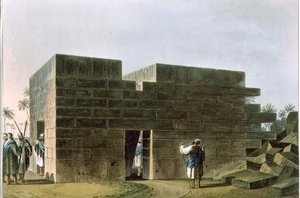 リビアのジュピター・アモン神殿、ロバート・ボウヤー（1758-1834）が出版した「オスマン・ドミニオンズにおける景観」のプレート70、1810年（アクアチント）。 作： Luigi (after) Mayer