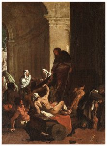 北トランセプト、サン・ロッコの祭壇 1635, 45, ジェノヴェシーノ 1645, 貧しい人々への物資の分配、左下に描かれています。