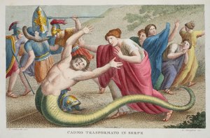 セルプへのカドムスまたはセルペのカドモトランスフォーム、ブックIV、Ovidの変容からのイラスト、フィレンツェ、1832年（手彩色の彫刻）