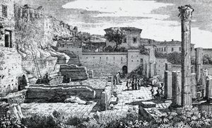 Ruínas do Templo de Vespasiano em Brescia, gravura de Louis Basiletti (1780-1860), Itália 作： Luigi Basiletti