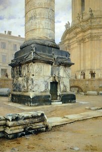Luigi Bazzani (1836-1927) によるローマのトラヤヌス記念柱。 キャンバスに油彩 70,5x103 cm。 作： Luigi Bazzani