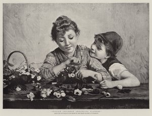 花を生けるイタリアの子供たち 作： Luigi Bechi