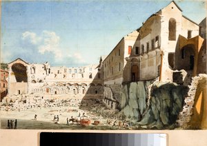 ジェノバのサン・ドミニカ教会と修道院の解体工事現場（水彩画、1825年頃 作： Luigi Garibbo