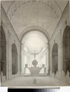 教会の内観（ドローイングと水彩画、1825年頃 作： Luigi Garibbo