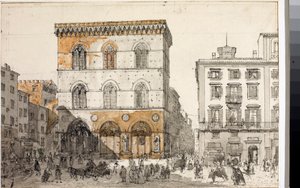 フィレンツェのオルサンミケーレ教会の眺め（水彩画、1820年頃 作： Luigi Garibbo