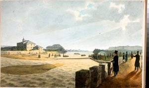 ジェノバのピラ橋の眺め（水彩画、1825年頃 作： Luigi Garibbo