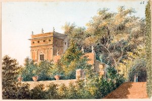 ジェノバのヴィラ・パラヴィチーニ・デッレ・ペスキエールの眺め（水彩、1825年頃 作： Luigi Garibbo