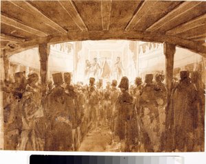 表現の夜の劇場フロアの眺め（ジェノバのサンタゴスティーノ劇場と思われる）（水彩、1814年頃 作： Luigi Garibbo