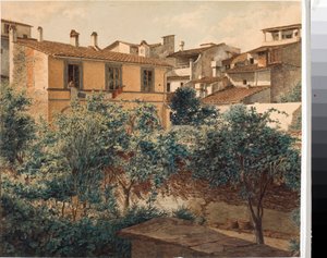 フィレンツェの家々の眺め（水彩画、1825年頃 作： Luigi Garibbo