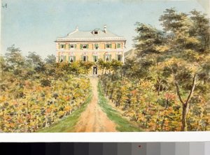 ジェノバ近郊のリヴァロロ海岸にあるカジノ「ラゴマルジーノ」の眺め（水彩画、1823年頃 作： Luigi Garibbo