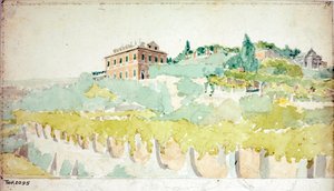 ジェノバのジャン・カルロ・ディ・ネグロ侯爵の別荘（Villetta Di Negro）の眺め（水彩画、1820年頃 作： Luigi Garibbo