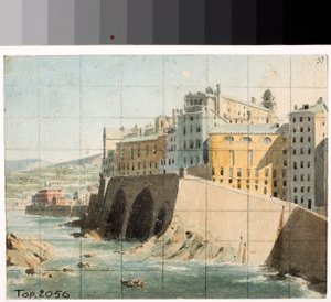 ジェノバの海の上の壁の眺め（水彩画、1822年頃 作： Luigi Garibbo