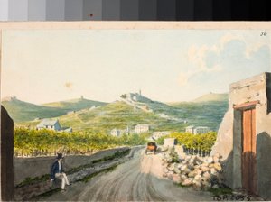 ジェノバ、ノストラ・シニョーラ・デル・モンテの聖域の眺め（水彩画、1825年頃 作： Luigi Garibbo