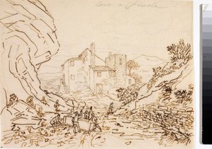 フィレンツェ近郊、フィエーゾレの採石場で働く人々（インク画、1823年頃 作： Luigi Garibbo