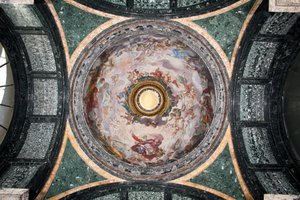 View of the dome of Cybo Chapel, frescoed decorated by Luigi Garzi (1638-1721) (View of the dome of Cybo Chapel frescoed by Luigi Garzi) Rome Basilica di Santa Maria del Popolo (Church of Santa Maria del Popolo), Cybo Chapel