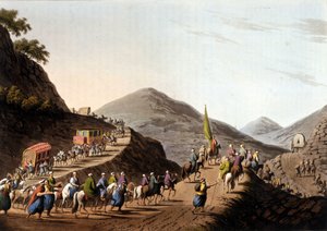 バルカン山脈の道を行くエクソダス - ルイジ・マイヤーがロンドンで描いた原画による「Views in the Ottoman Dominions, in Europe, in Asia, and some of the Mediterranean islands」の中の一枚。 作： Luigi Mayer