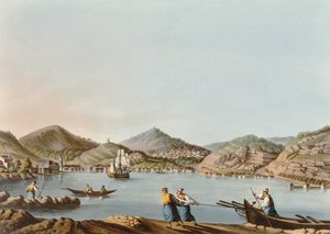 サモス島の西の港、オスマン帝国領主のパブのビューからのプレート60。 R.ボイヤー、1810年（アクアチント）