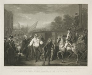Lodewijk XVI bij het schavot 1793 年 1 月 21 日に生理が始まる前の告白者エッジワースとの別れにおけるルイス 16 世の冷静で落ち着いた行動 (対象のタイトル) 作： Luigi Schiavonetti