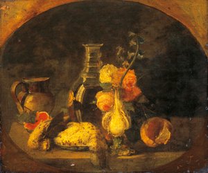 静物、ルイージ・スクロサーティ作（1814-1869）、キャンバスに油彩、43x50 cm 作： Luigi Scrosati