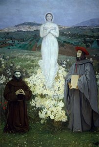 ルイジ・セラ（1846-1888）による「アシジの聖フランシスコとボナヴァンチュールへの聖母の出現」。 作： Luigi Serra