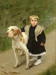 幼い子供と大きな犬