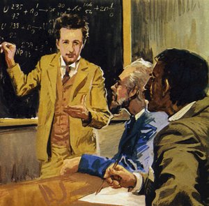 数学と物理学の学位を取得したアルベルト・アインシュタイン（カラーリトグラフ） 作： ルイス・アルカス・ブラウナー