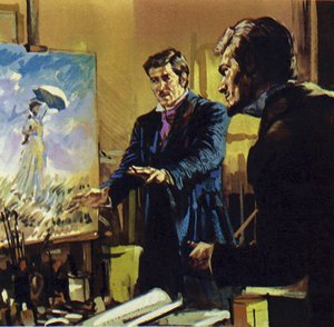 ルノワールは友人のモネとともに、印象派（カラーリトグラフ）と呼ばれる絵画様式を発展させた。 作： ルイス・アルカス・ブラウナー