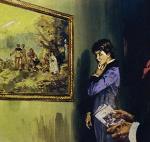 ルノワールはワトーの作品を鑑賞するためにルーブル美術館を訪れる（カラーリトグラフ） 作： ルイス・アルカス・ブラウナー