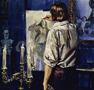 ルーベンスはティツィアーノらの作品の模写に多くの時間を費やした（カラーリトグラフ） 作： ルイス・アルカス・ブラウナー