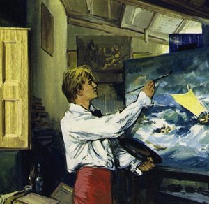 ターナーはウェールズとワイト島を旅したスケッチを壮大な絵画に仕上げた（カラーリトグラフ） 作： ルイス・アルカス・ブラウナー