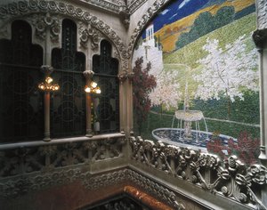 モザイク、カサ・ナバ（1901-1907）、レウス - DOMENECH I MONTANER, Lluis (1850-1923).ナバ邸。1901-1907.スペイン.レウス.ナバス・ハウス。内装モザイク装飾。モダニズム.建築.