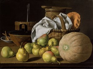 メロンと洋ナシの静物画 作： ルイス・エジディオ・メレンデス