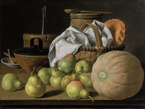メロンと洋ナシの静物画 作： ルイス・エジディオ・メレンデス