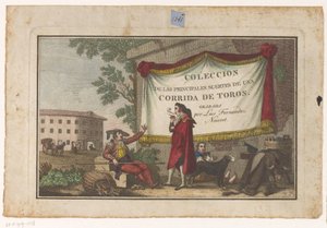 闘牛士と牛皮のタイトルプリント Coleccion de las principales suertes de una corrida de toros (オブジェクトのシリーズ タイトル) 闘牛の最重要技集（連載タイトル） 作： Luis Fernandez Noseret