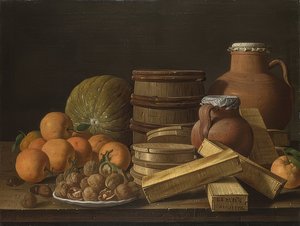 オレンジとクルミのある静物。 1772 作： Luis Egidio Melendez