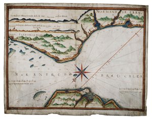 ドーバー海峡の海図、1587-88年頃、水彩、ベラム 作： Luis Teixeira
