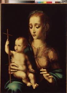 Madonna and Child with a Distaff (マドンナとチャイルド ウィズ ア ディススタッフ)。 ルイス・デ・モラレス (1509/20-1586) の絵画、1570 年頃。スペインの芸術、マニエリスム スタイル。 エルミタージュ美術館、サンクトペテルブルク。