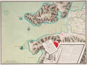 サン・フェリペ・デ・ポルトベロ湾と街の地図 作： Luis de Surville