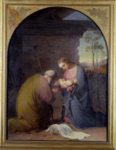 イエスの崇拝（イエスを拝むイエスとマリア） ルイザ・ムッシーニ・ピアッジオ（1830-1865）の絵画 点字 109x81 cm ゲネス、ガレリア・ダルテ・モデルナ、 inv 0087 作： Luisa Mussini Piaggio